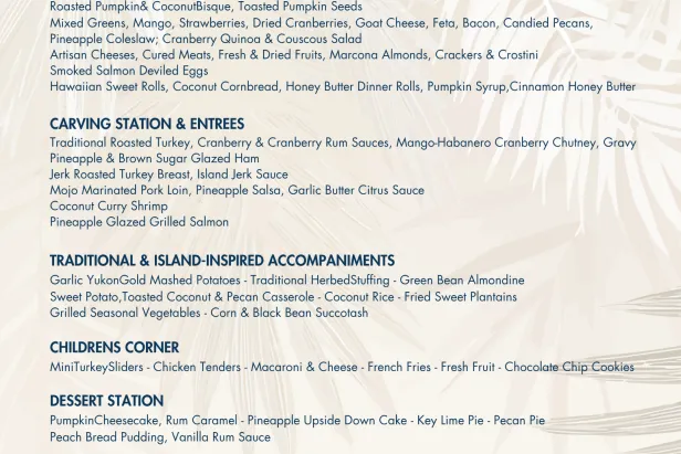 Thanksgiving Buffet Menu
