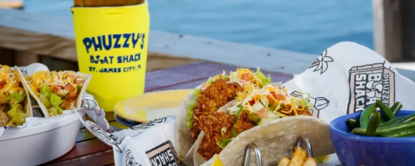 A meal served waterside at Phuzzy's